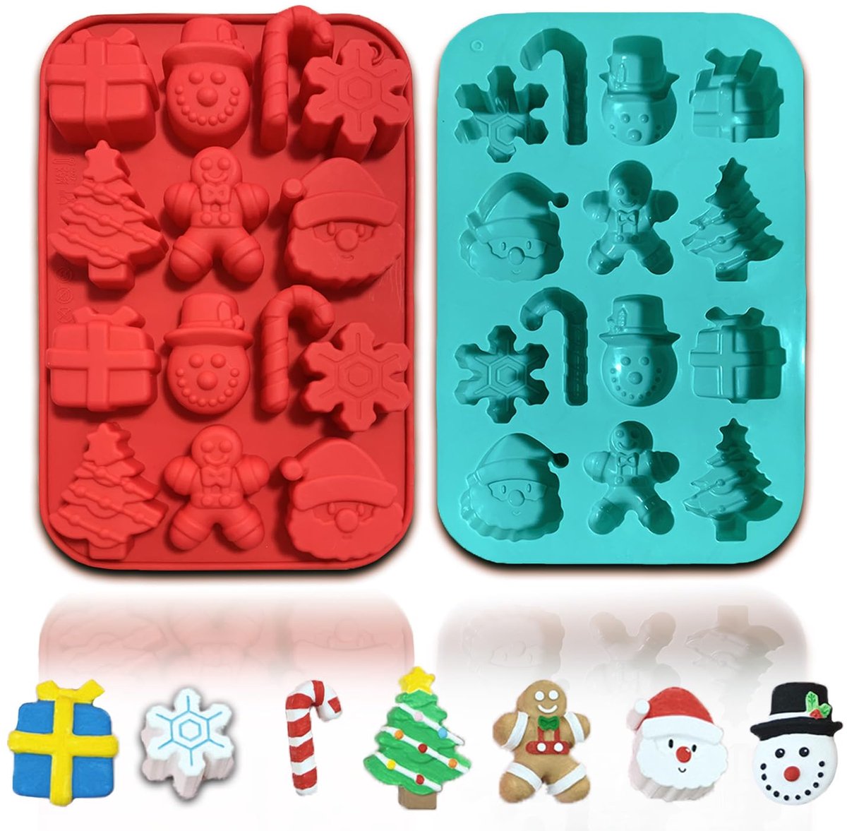 Unyqoos® Set van twee siliconen bakvormen met Kerstthema voor chocolade en meer