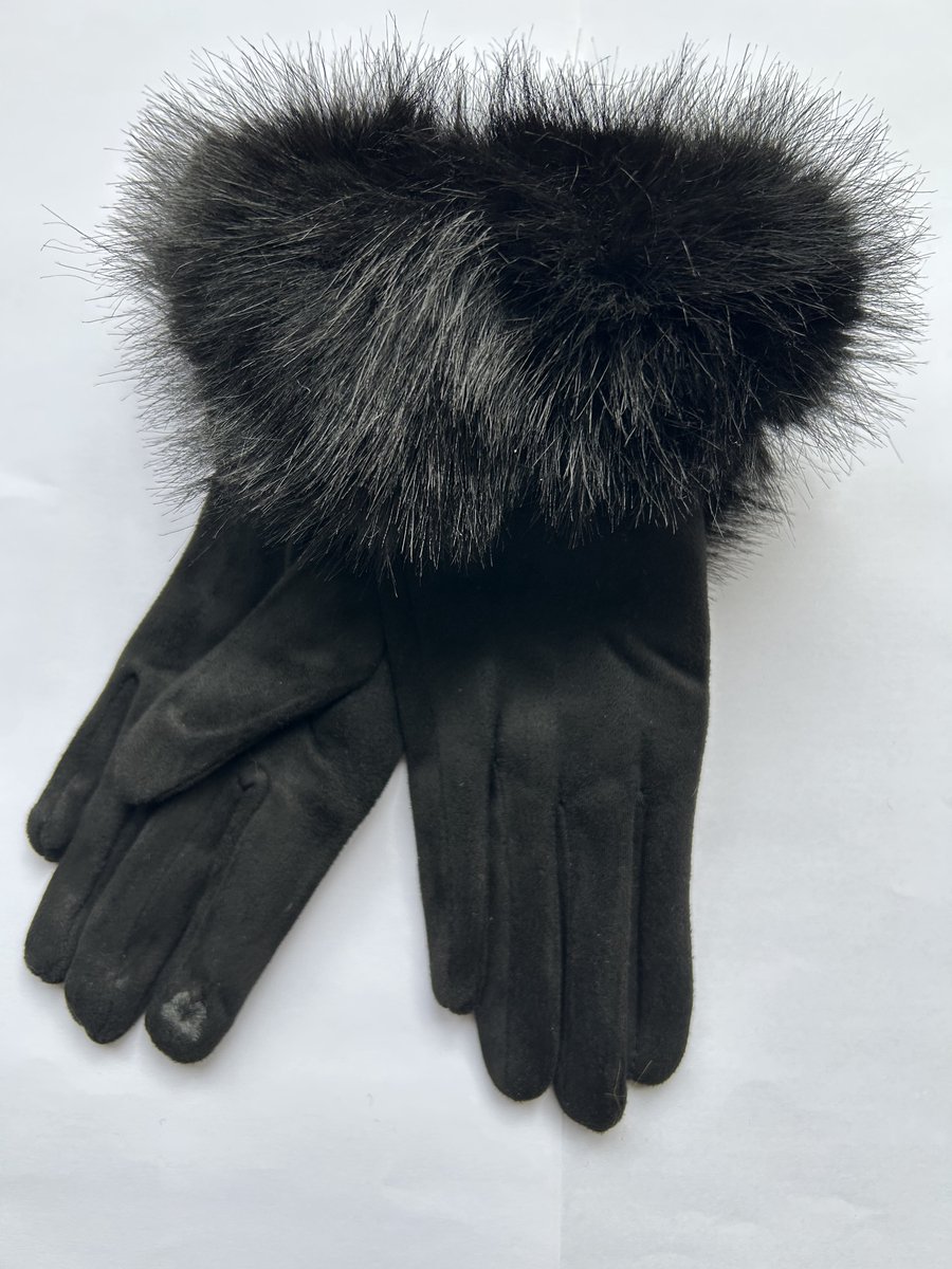 Handschoenen Dames Mode Herfst Winter Zwart met nepbont decoratie - Warm - One Size - Trendy - Cadeau idee