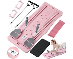 Maullin Pilates Board – Reformer met Weerstandsbanden & Timer – Roze - Incl. Oefeningen