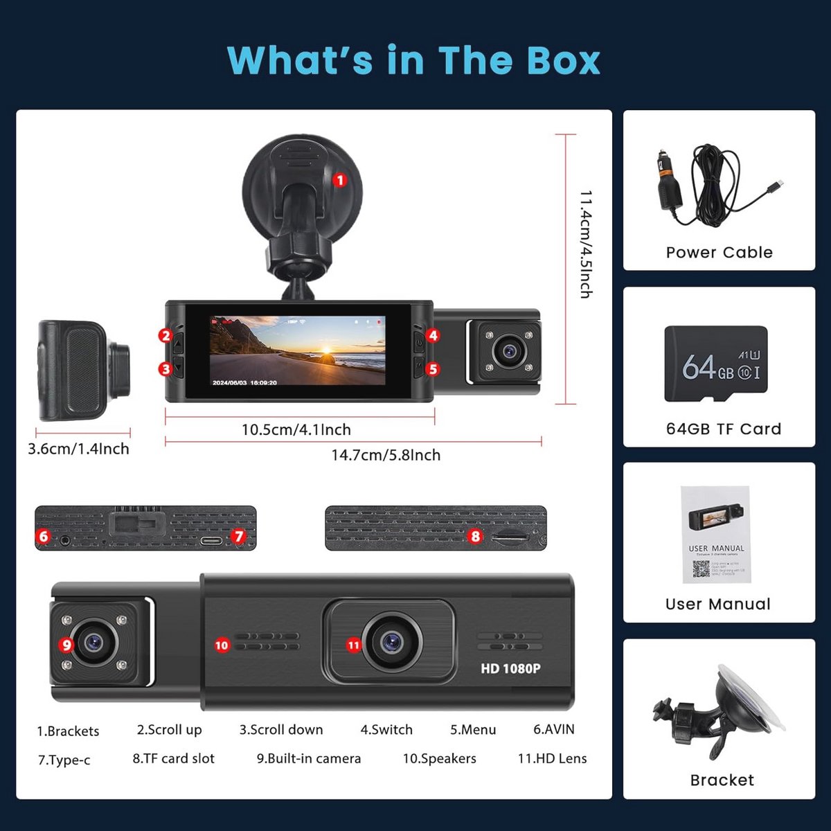 Draadloze WiFi Dashcam met 64 GB SD-kaart - FHD 1080P Auto Camera met Bewegingsdetectie en Loop-opname – foto 5
