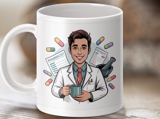 Mok Apotheker Cartoon, Beker voor Apotheker, Cadeau Idee, Beker Cadeau, Medische Beker, Apotheek Mok, Beker met Apotheker Afbeelding