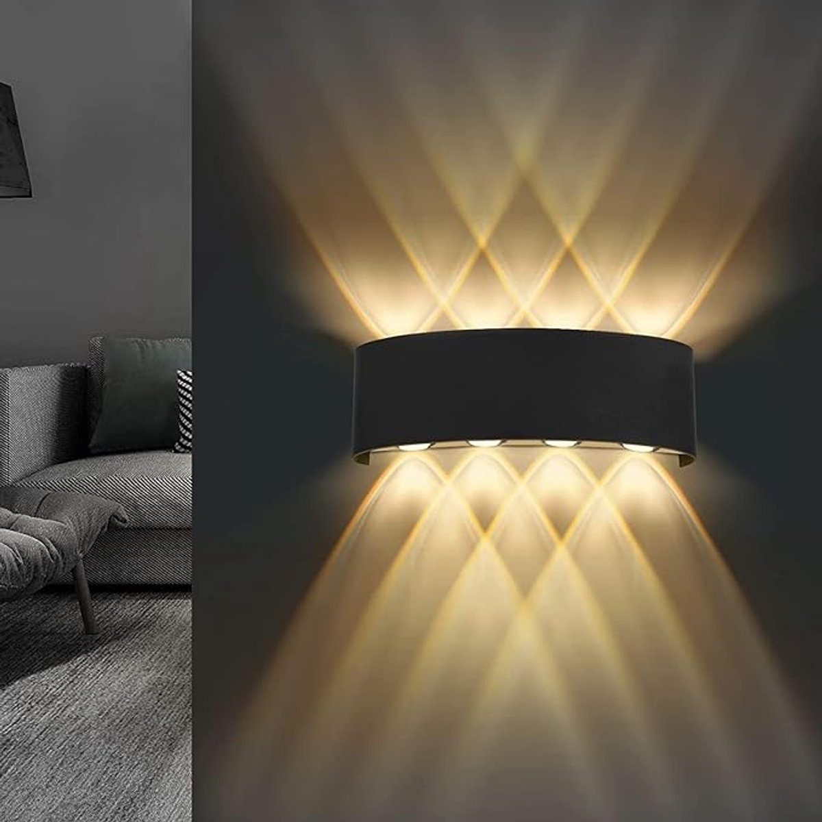 Ynkkvre - Wandlamp - Up Down verlichting - LED wandlamp - Binnenverlichting - 22 cm zwart - IP65 waterdicht - 3000K warm wit - Eenvoudige montage