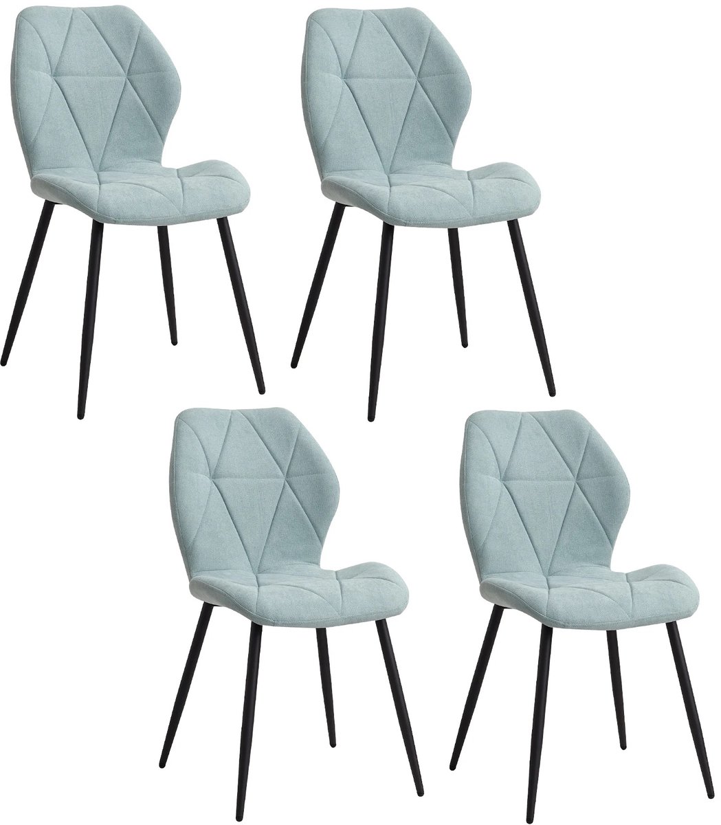 Aiverig® Eetkamerstoelen Set van 4 – Mintgroen – Gestoffeerde Linnen Stoelen met Metalen Poten Zwart – Ergonomische Rug & Ademend Zitkussen – Zithoogte 50 CM – Voor Eetkamer, Keuken, Balkon & Restaurant