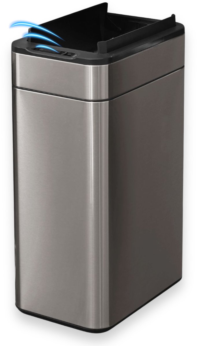FlinQ Swing Prullenbak - Vuilnisbak met Sensor en Unieke Deksel - Afvalbak met Elegant Design - RVS Afvalemmer - 60 Liter - Carbon Grijs