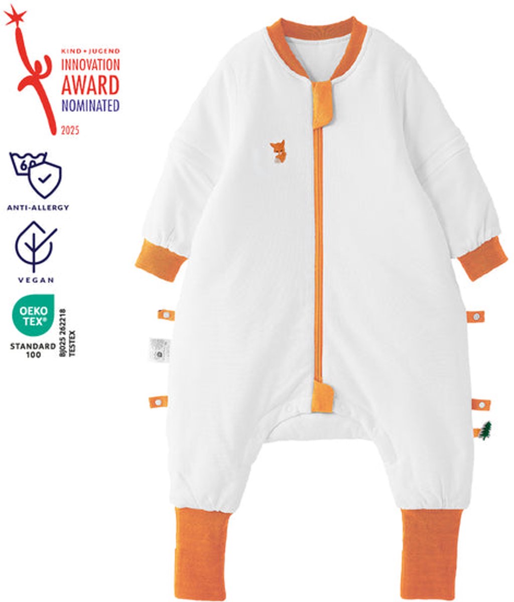 vos&bos PureGlow Slaapzak met Benen voor Gevoelige Huid - Antislip Voetjes - 3.0 TOG - L (92-104) - Oranje Vos