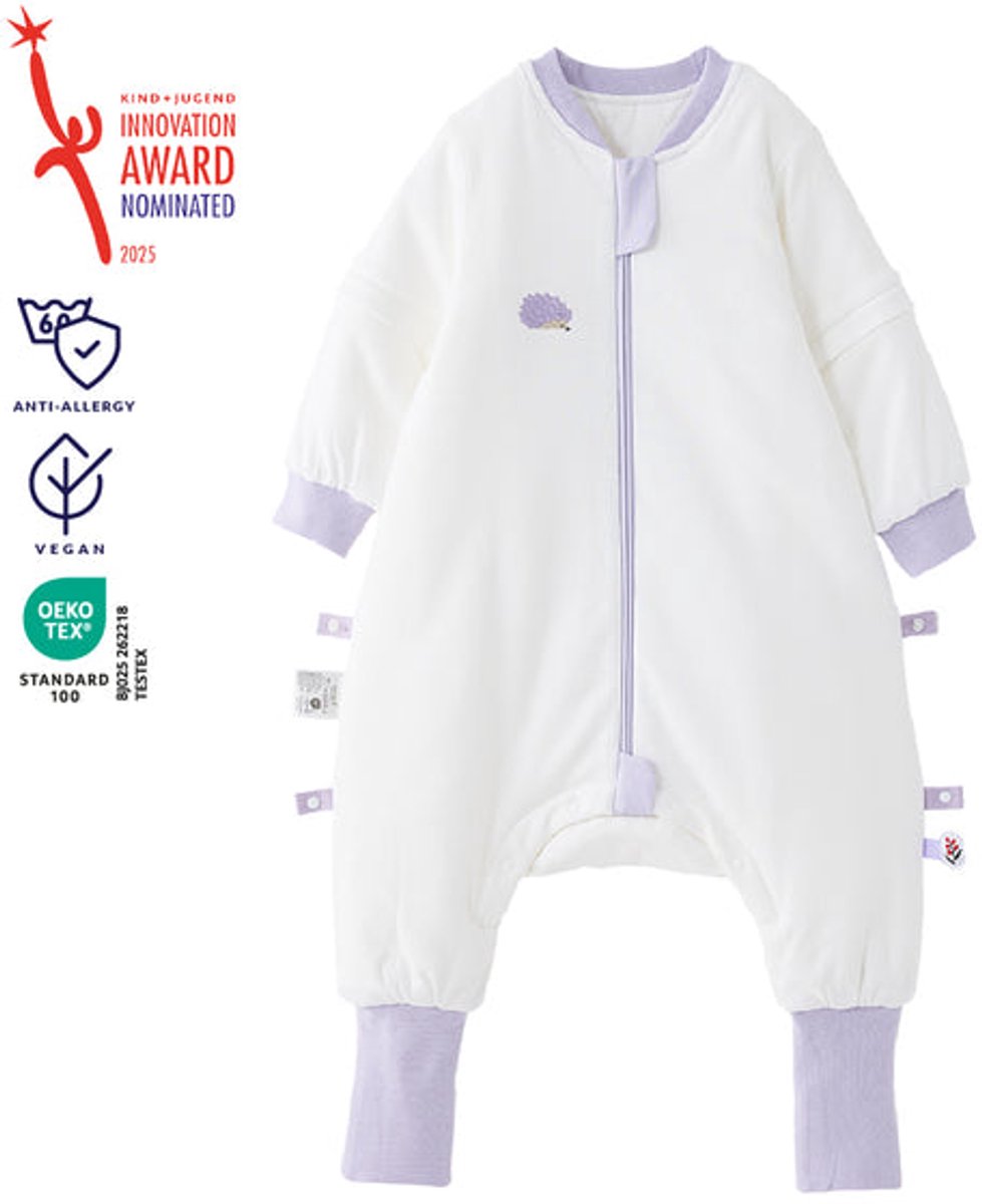 vos&bos PureGlow Slaapzak met Benen voor Gevoelige Huid - Antislip Voetjes - 2.0 TOG - XL (104-116) - Lila Egel