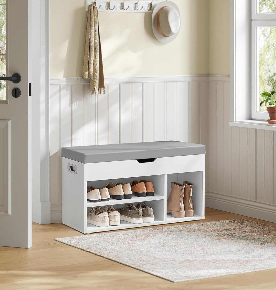 Schoenenbank met Zitkussen en Opbergruimte - 80x30x44 cm - Wit - 80x30x44 cm – Altameubel Luxe - Medahomestore