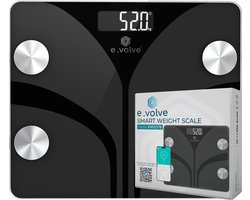 e.volve Weegschaal Personenweegschaal Digitaal - Zwart - Slimme Weegschaal met 20x Lichaamsanalyse - Incl. App - Digitale Weegschaal