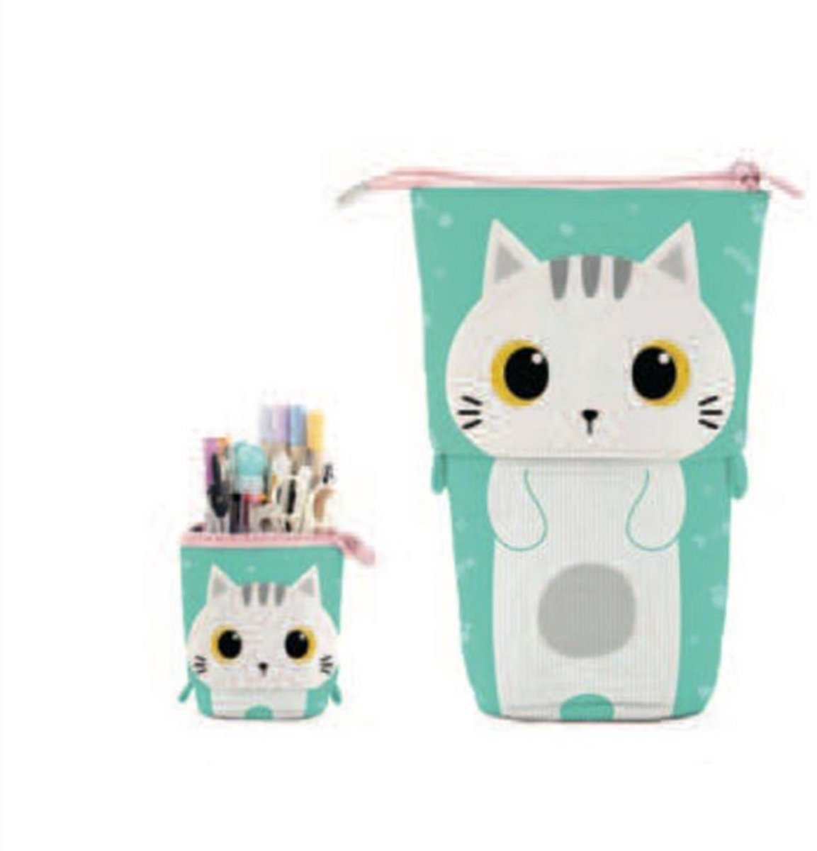 iTotal Pop-up Pecil Case WHITE CAT Witte Kat etui voor school, uitbreidbaar 13.5x6.0x19.0cm