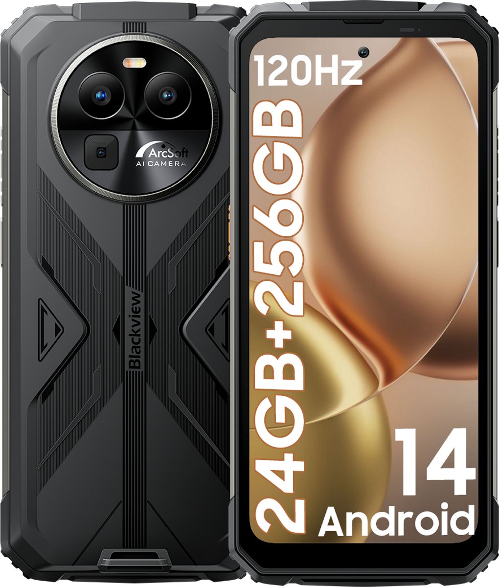Blackview BV8100 24GB+256GB Outdoor Smartphone 4G LTE- Waterdicht IP68 - MTK G99 Android 14 - 6.5" FHD+ 50MP+32MP - 8800mAh 45W NFC/OTG/GPS/FM Zwart