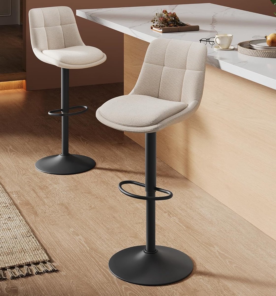 Set van 2 Design Barkrukken met Rugleuning - hoogte verstelbare Barstoelen Rugleuning Voetsteun - Medahomestore