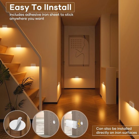 Oplaadbaar Nachtlampje met Bewegingssensor - 6 Stuks, LED Nachtlamp voor Kinderen, Ideaal voor Trappen, Hal, Badkamer en Kinderkamer van Merkloos — afbeelding 2