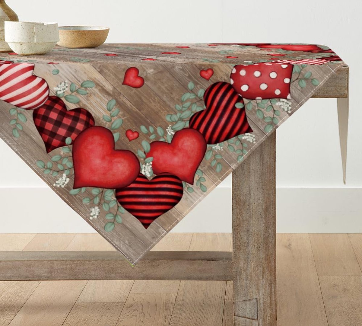 Tafellinnen Liefde Hart Eucalyptus Valentijnsdag Tafellinnen, Seizoensgebonden Moederdag Keuken Tafel Decoratie Binnen Vakantie Party Decor 100x100 cm