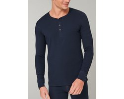 Schiesser T-Shirt lange mouw knoopsluiting Heren Pyjamashirt - nachtblauw - Maat XXL