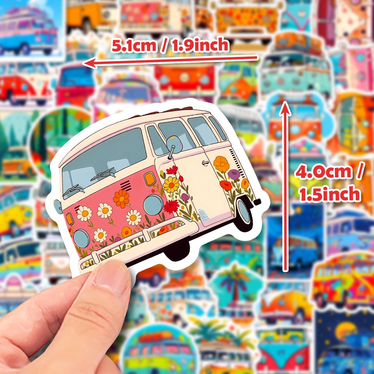 50x Camper stickers - Bus stickers - Reisstickers - Stickerset - Koffer, laptop & bullet journal stickers - Multicolor - Jonyx