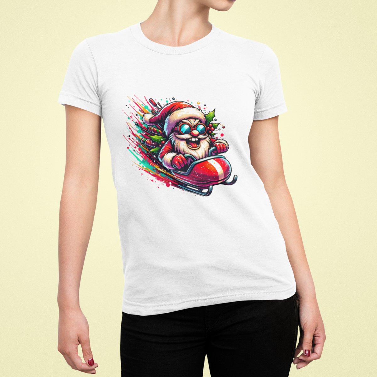 Turbo Santa - T-shirt Vrouw - T-shirt Wit - Kerst T-shirt - Maat XL - Kerst Cadeau Vrouwen - Limited Edition