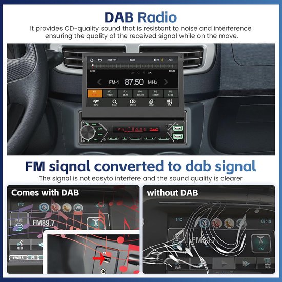 Podofo Autoradio 10,4 inch, 1 DIN, met touchscreen, verticaal, draaibaar, Carplay Wireless Android Auto, 1280 x 800, autoradio met Bluetooth, GPS, USB /Mic/SD/USB/AUX/EQ/SWC 12 LED achteruitrijcamera Podofo Autoradio 10,4 inch, 1 DIN, met touchscreen, verticaal, draaibaar, Carplay Wireless Android Auto, 1280 x 800, autoradio met Bluetooth, GPS, USB /Mic/SD/USB/AUX/EQ/SWC 12 LED achteruitrijcamera