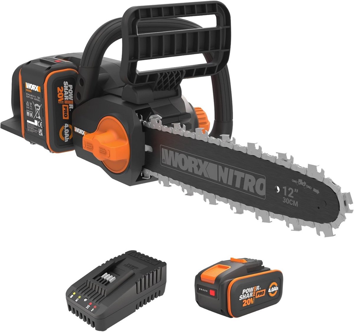 Professionele accu-kettingzaag 20V met 30 cm zaaglengte en automatische smering