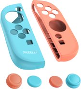 Phreeze grip case en thumb grips geschikt voor Nintendo Switch 2 Joy Con grip hoesje - siliconen - controller case - set rood / blauw