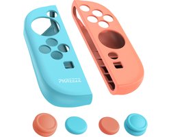 Phreeze grip case en thumb grips geschikt voor Nintendo Switch 2 Joy Con grip hoesje - siliconen - controller case - set rood / blauw