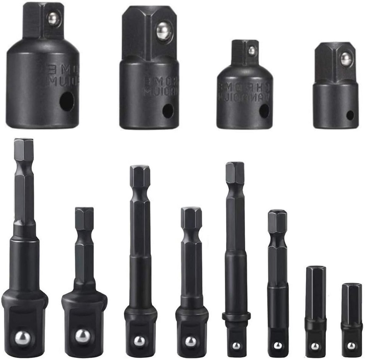 Boor Adapter en Verlengstuk Set - 12 Delige Dopsleutel Set en Converter - Hex Shank Boormoer Driver Bit Set