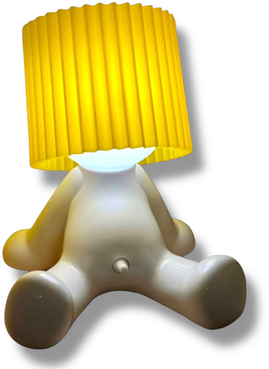 MR Lightdick Sit-Down Bureaulamp – Gele Kap – Speelse Zittende LED Tafellamp met USB-C – Origineel & Modern Design