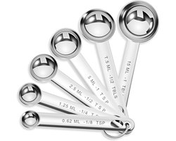 6 pieces stainless steel measuring spoon set - graduated dispensing spoons - teaspoon cup - measuring cup 1/8 - 1/4 - 1/2 - 1 TSP - 1/2 TBLS - 1 TBLS measuring spoon - dry ration tablespoon - baking accessoires