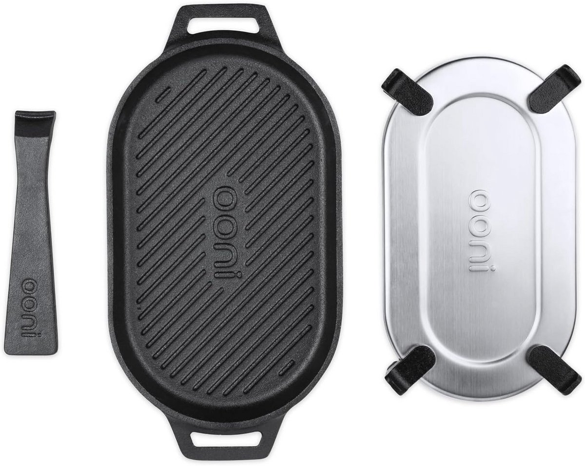 Gietijzeren Grillpan 12" x 6" met Afneembare Haring en RVS Onderzetter - Voor Oven en Pizzakook
