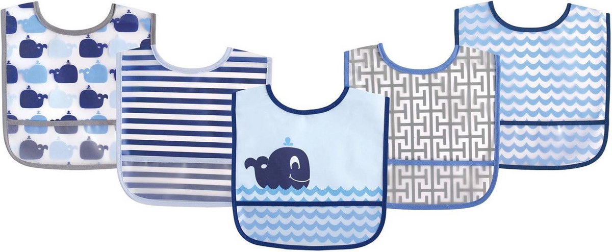 Waterdichte PEVA Slabbetjes voor Baby's, Blauw Walvis, Één Maat