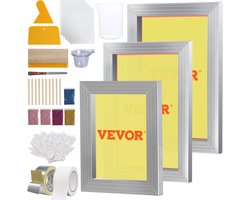 VEVOR Zeefdrukkit, 3 Stuks Aluminium Zeefdrukframe 6x10/8x12/10x14 Inch 110 Mesh, 5 Glitter & Zeefdruk Rakels & Folies voor T-Shirts, Doe-Het-Zelf Bedrukking Etc