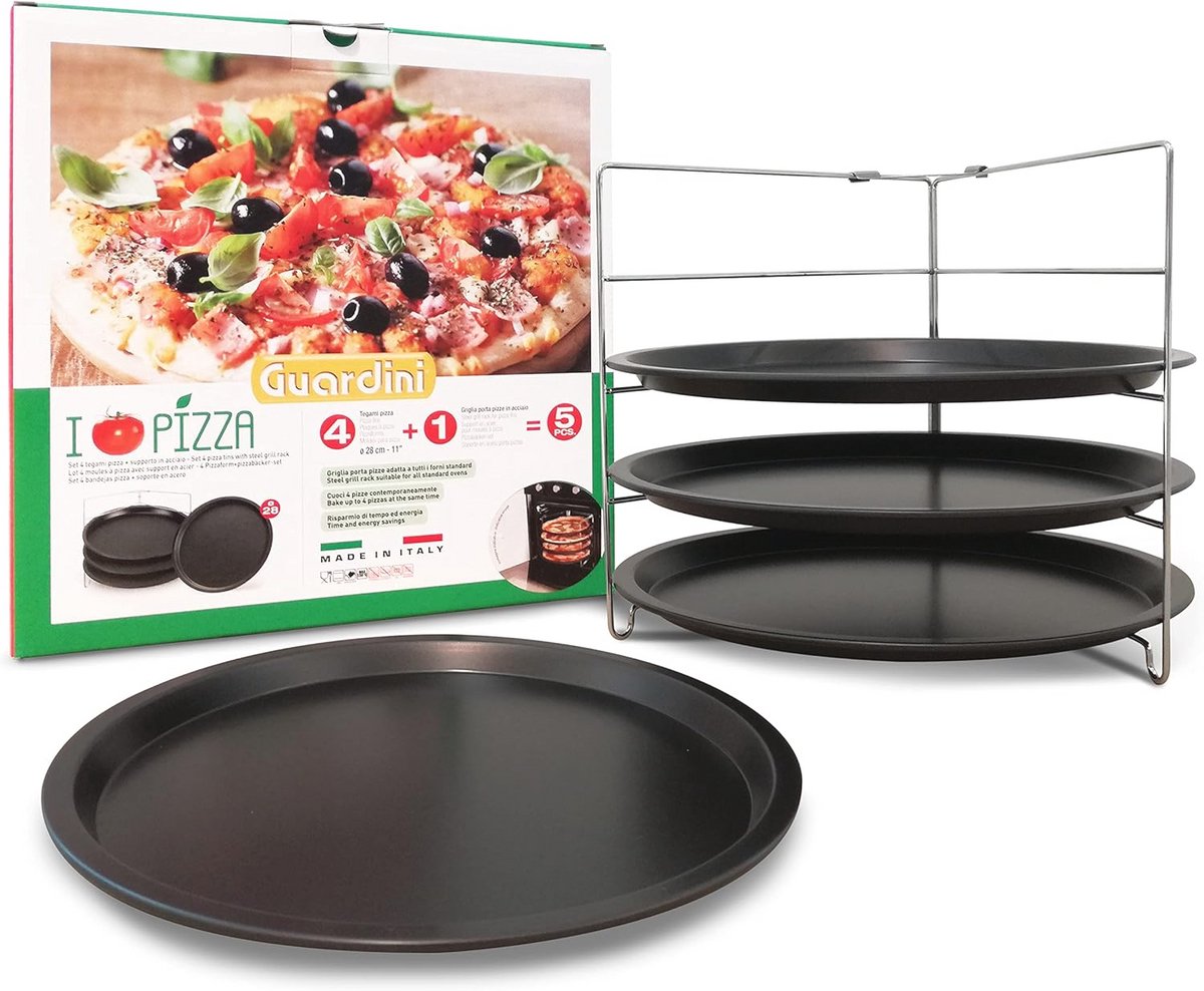 Set van 4 pizzavormen met houder voor perfecte pizza's