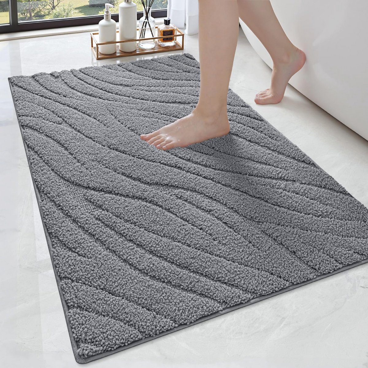 Badmat 61 x 110 cm - Antislip, Machinewasbaar, Waterabsorberend - Beige Badtapijt voor Badkamer, Bad en Douche