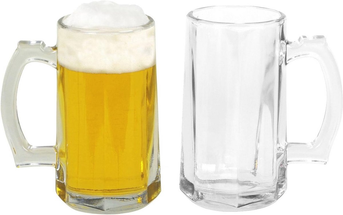 Set van 2 kleine bierglazen met handvat - 422 ml - Perfect voor elk feest