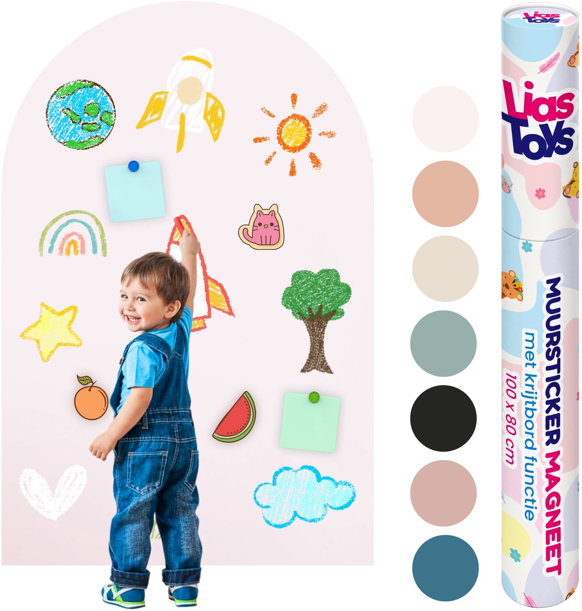 Magnetische muursticker met krijtbord functie - 100x80 - Muurboog - Magneet sticker - Magneetbord - lichtroze
