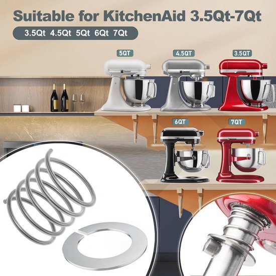 Roestvrijstalen Veer Accessoire voor Keukenhulp Stand Mixer 4.5/5/6/7 Quart van Merkloos — afbeelding 3