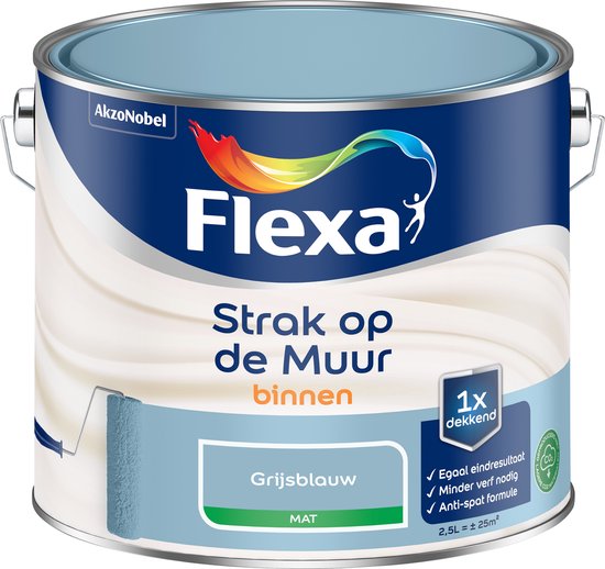 Flexa - Strak op de Muur Binnen Muurverf Mat - Grijsblauw - 2.5 L