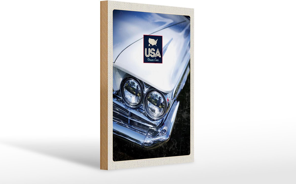 Femer Holzschild Reise 20x30cm Amerika Oldtimer weiß Dream Cars Wit