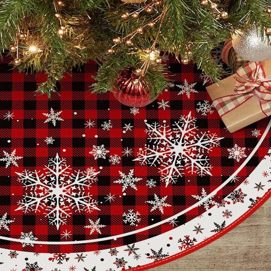Ronde kerstboomrok met rendier- en sneeuwvlokkenprint voor een feestelijke decoratie