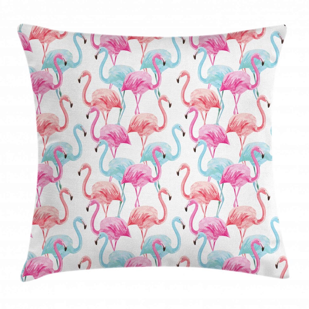 ABAKUHAUS Kussenhoes Aquarel – Hawaii Flamingos – 40x40 cm – Babyblauw