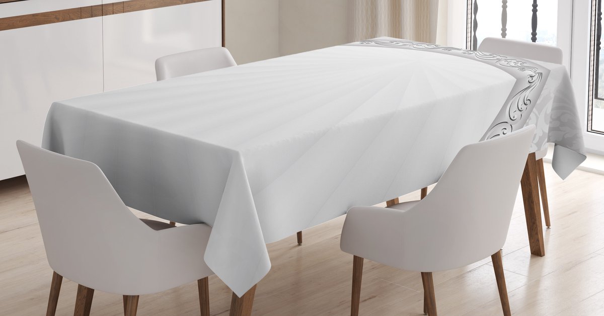 ABAKUHAUS Damast Tafelkleed – Abstracte Retro-Verzieringen – 140×170 cm, Lichtgrijs-Wit