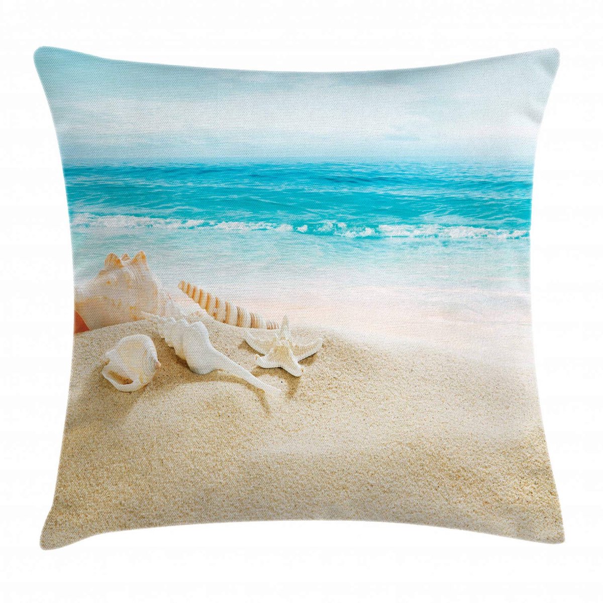 ABAKUHAUS Kussenhoes Schelpen – Pastel Strandtafereel – 40x40 cm – Tweezijdig
