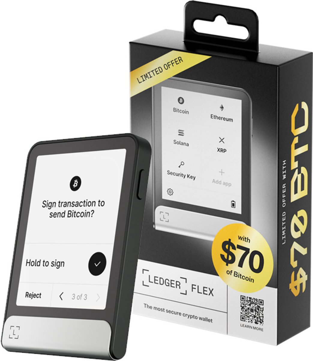 Ledger Flex - Hardware Wallet met $70 Bitcoin Voucher - Crypto - E-Ink  touchscreen | bol