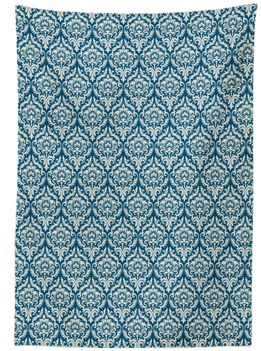 ABAKUHAUS damast tafelkleed – blauw-wit, 140x240 cm