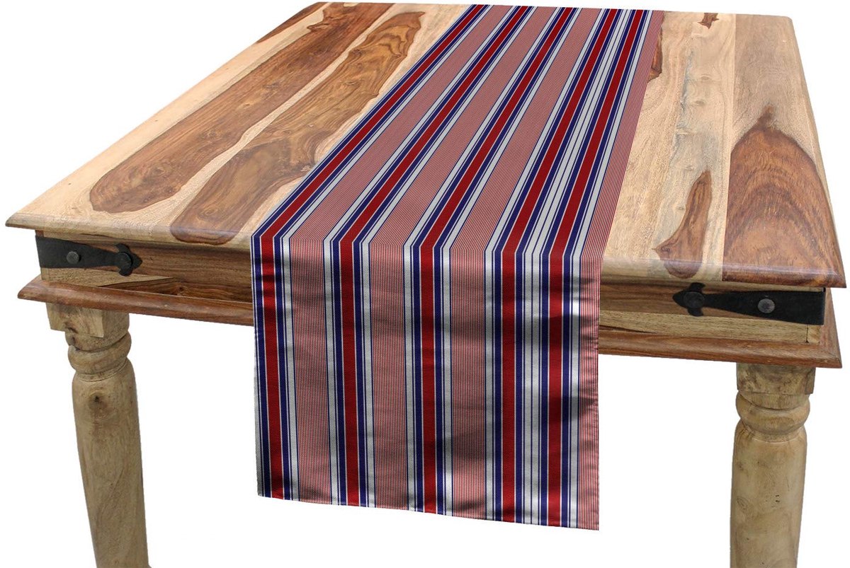 ABAKUHAUS gestreepte tafelloper – 40x180 cm – polyester blauw/robijn