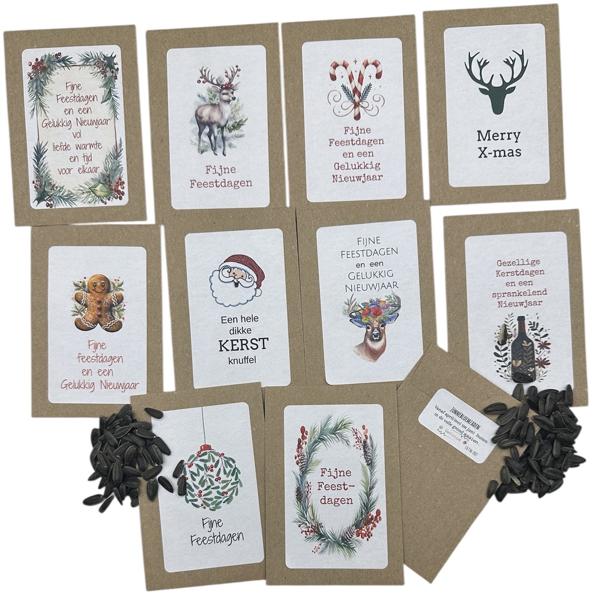 10 zakjes feestdagen, attentie, zonnebloemen, fleurige feestdagen, biologische zaden,kleine attentie,kerstattentie,klein geschenk, bedankje,kerst,kadootje,