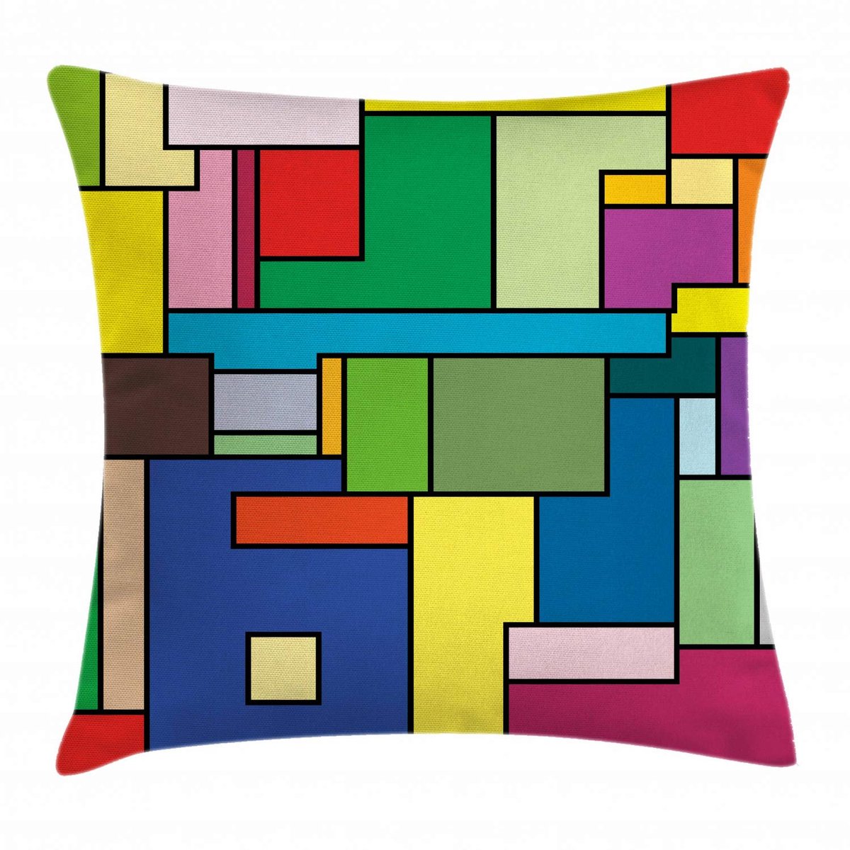 ABAKUHAUS Kussenhoes – Kunst Mondrian Vierkanten – 50 x 50 cm – Groen-Blauw – Dubbelzijdig bedrukt Groen Blauw