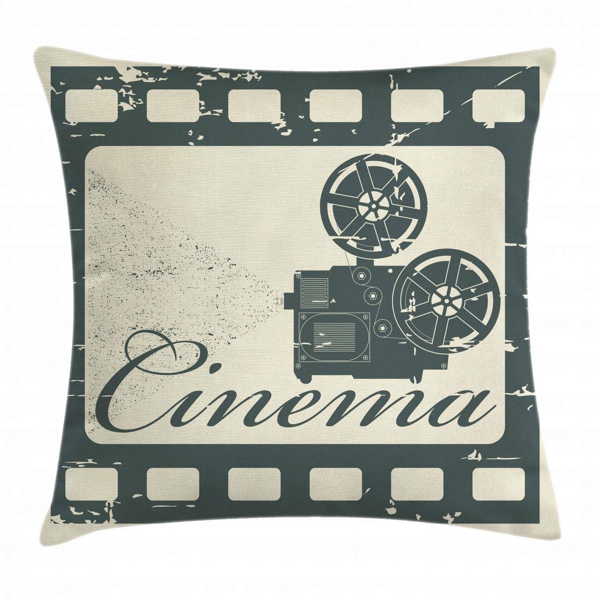 ABAKUHAUS Kino-Kussenhoes – Grunge Plakkunst – 60x60 cm – Dubbelzijdig bedrukt Blaugrau Beige