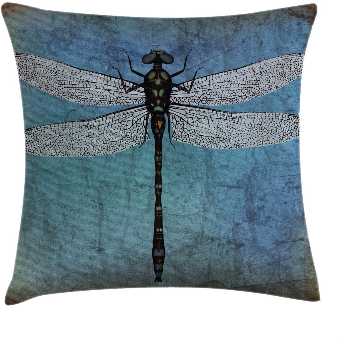 ABAKUHAUS Grunge Kussenhoes Libellen – Turkoois/Donkerblauw – 50x50 cm Türkis
