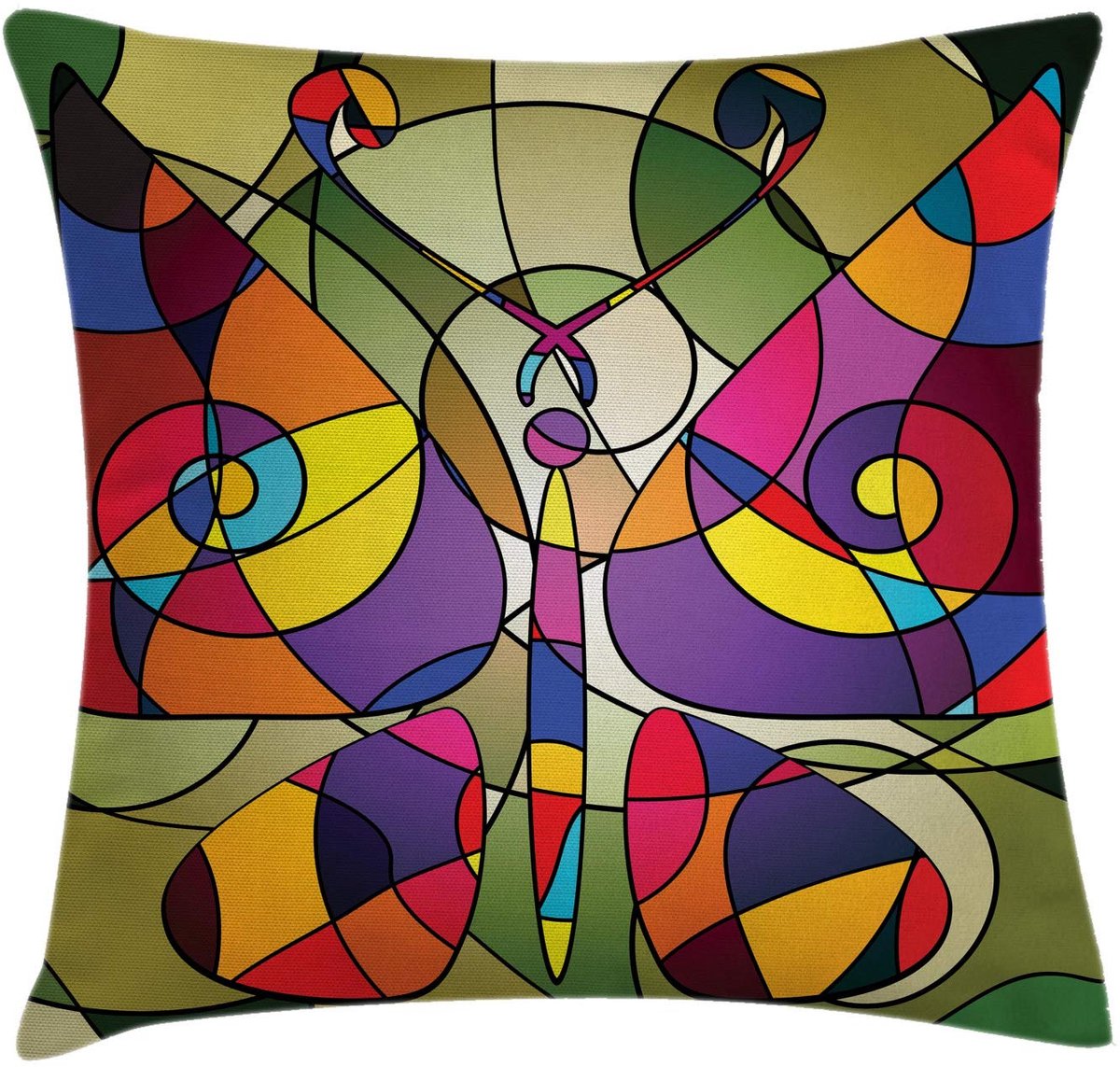 ABAKUHAUS Kussenhoes – Vlinderkunst, Dubbelzijdig bedrukt, Rits, 40x40 cm, Multicolor Groen