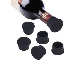 Sander Shop Flessenstop, 6 stks Wijnfles Caps Herbruikbare Siliconen Stop Cap, Houd Vlees voor Wijn Bier Champagne Alcohol Mousserende Wijn (Zwart)